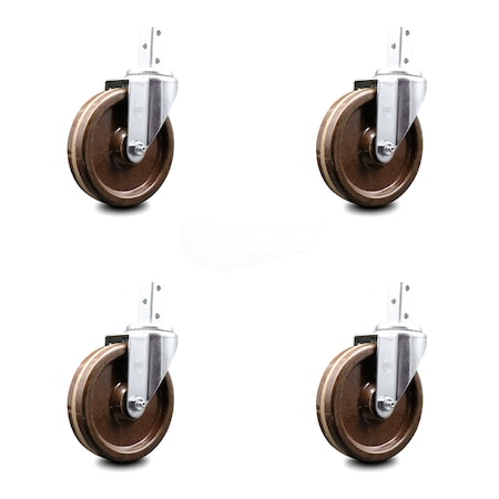 5 Inch High Temp Phenolic Wheel Swivel 3/4 Inch Square Stem Caster Set SCC